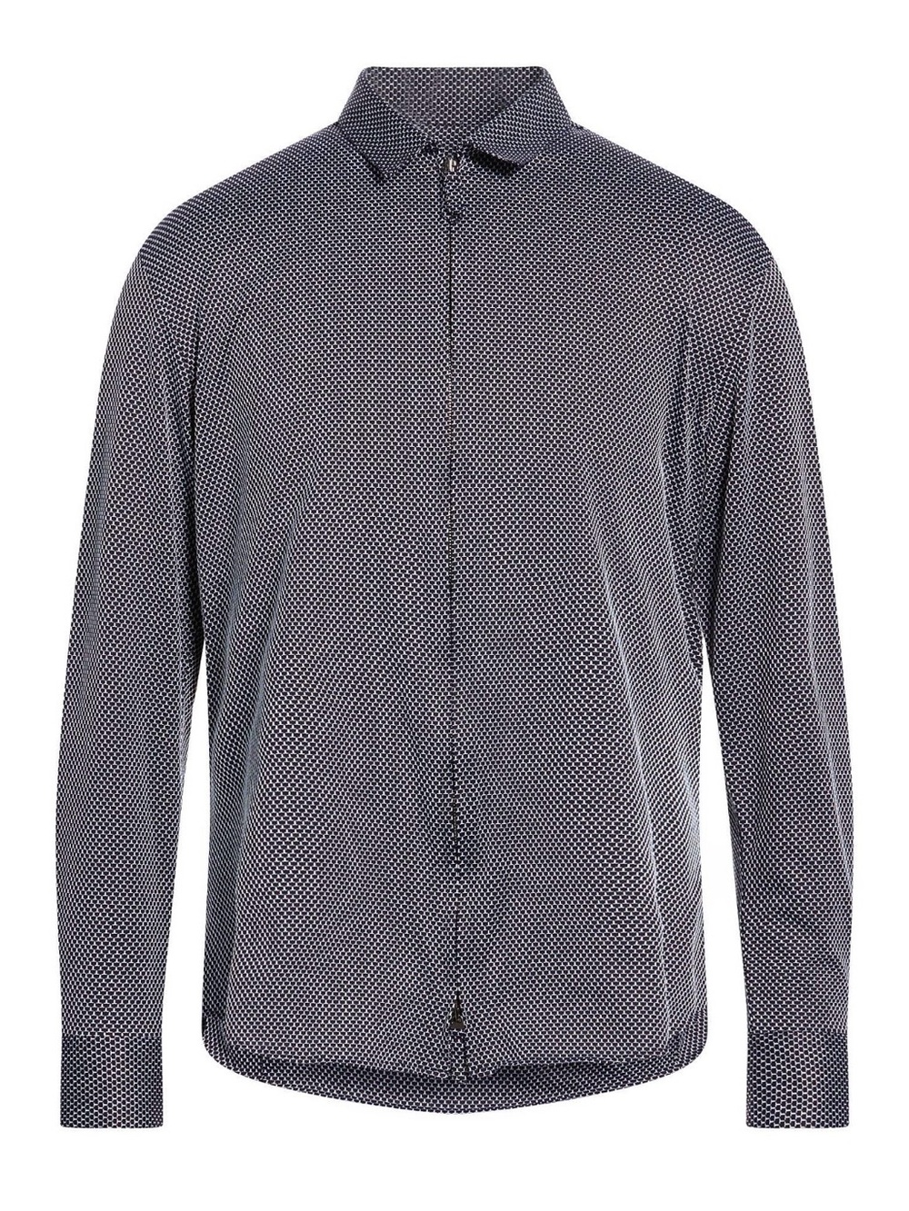 Giorgio Armani Navy Micro-Pattern Zip Shirt Jacket